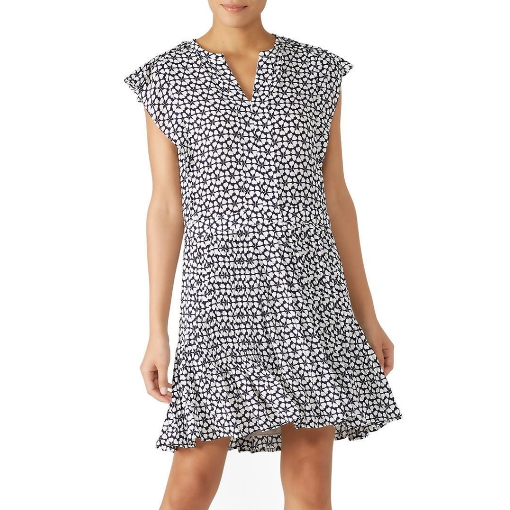REBECCA MINKOFF | Cassandra Shift Dress Cap Sleeves, Navy & White, Women's S